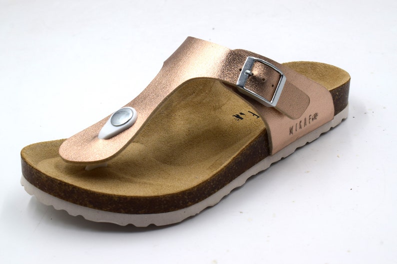 Sandalias MIRAF, Sandalias veganas, Sandalias de cuero, Sandalias Birkinstock, Sandalias para mujer Oro rosa