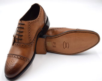 Roma, Men's Semi- Brogue Oxford Dress Shoes, Leather Shoes