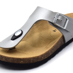 Sandalias MIRAF, Sandalias veganas, Sandalias de cuero, Sandalias Birkinstock, Sandalias para mujer Plata