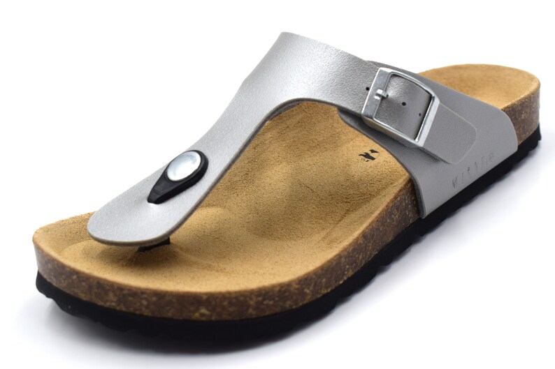 Sandalias MIRAF, Sandalias veganas, Sandalias de cuero, Sandalias Birkinstock, Sandalias para mujer Plata