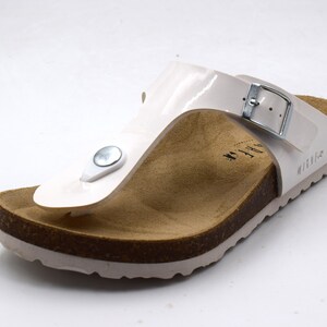 Sandalias MIRAF, Sandalias veganas, Sandalias de cuero, Sandalias Birkinstock, Sandalias para mujer White Shiny