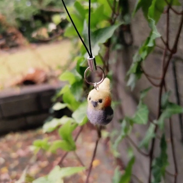 Wool Felted Cockatiel Cell Phone Charm/Mini Keychain