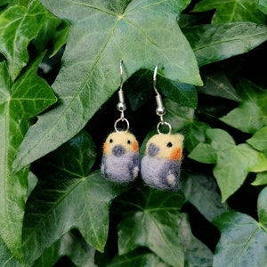 Wool Felted Cockatiel Earrings - Customizable