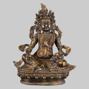 Handmade Yellow Jambhala Statue: Gold Plated Copper, Nepal (10CM)