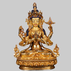 Handmade Gold Plated Tibetan Buddhist Statue: Manjushri