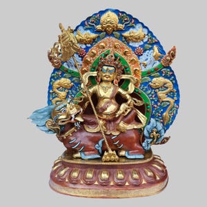 24K Gold Gilded Jambhala Statue: Tibetan Wealth Deity Sculpture