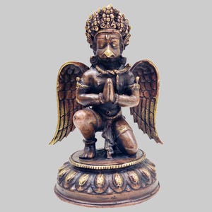23Cm Garuda Statue | Exquisitely Detailed Mythical Guardian Bird of Hindu & Buddhist Traditions | Chocolate Oxidized, Handcrafted in Nepal