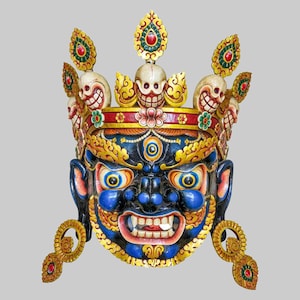 72Cm Handcrafted Bhairav Wooden Mask | Traditional Artistry, Spiritual Protector, Unique Wall Decor, Artisan-Crafted | Unique Tribal Craft