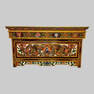 Handcrafted Tibetan Ritual Foldable Table | Intricately Carved Buddhist Altar Table | Traditional Meditation Shrine Furniture