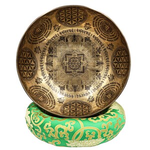 Hanmade Tibetan Singing Bowl, with Premium Etching Carving of Mandala Design - Meditation Bowl - Blessing Bowls - Made in Nepal