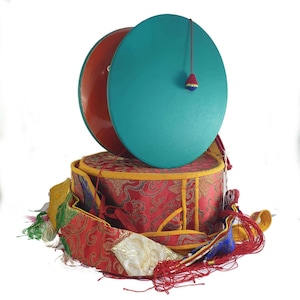 Handmade Rosewood Chod Damaru Drum with Brocade Cover - Nepal