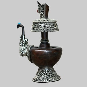 Handmade Tibetan Buddhist Copper Bhumba, Fine Design Bhumpa, Buddhist Ritual, Silver Plated High Quality Carving