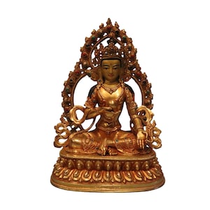 Authentic Hand-Carved Tibetan Ksitigarbha Statue | 24K Gold-Gilded & Painted Copper Statue From Nepal