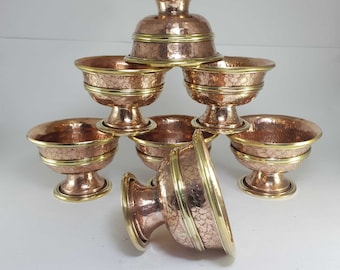 Copper Offering Cup Bowl - Buddhist Altar Meditation Ritual Cup, 6.8x6.8cm, Coffee Color - View #10