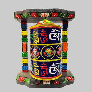 Tibetan Buddhist Wall Prayer Wheel Big Size with "Om mane Padme Hum" Carved Prayer Wheel, Brass And Copper, Wooden Frame, Made In Nepal