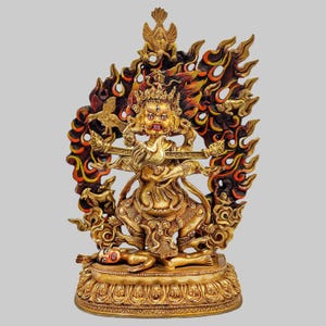 24K Gold Gilded Mahakala Statue: Two-Armed Protector