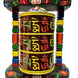 Handmade Thangka Color Prayer Wheel with Carved Mantra (40cm)