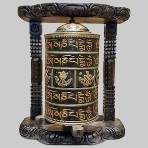 Tibetan Prayer Wheel | Traditional Buddhist Spinning Mani Wheel | Om Mani Padme Hum Engraved Dharma Wheel for Positive Energy & Blessings
