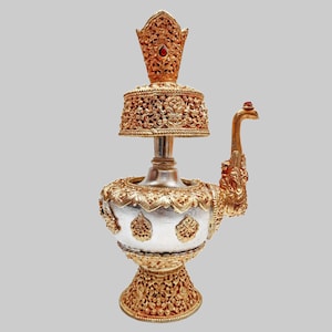 25 Cm Tibetan Buddhist Handmade Bhumpa-Copper Bhumba-Buddhist Ritual Vase-Buddhist Holy Water Vasa-Partly Gold Plate