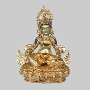 24K Gold Gilded Yellow Jambhala Statue: Wealth Deity Figurine
