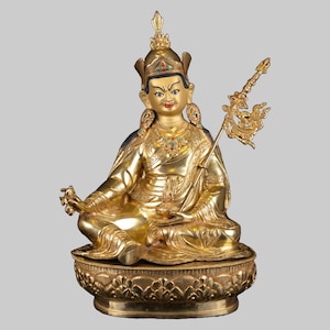 Guru Rinpoche Statue | Tibetan Guru Padmasambhava | Tibetan Buddhist Master in 24K Gold Gilded | Symbol of Enlightenment