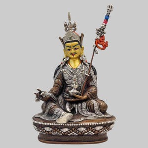 Handmade Guru Rinpoche Statue | Copper 24K Gold Gilded Tantric Master Sculpture for Buddhist Altar | Meditation Room & Home Shrine Decor