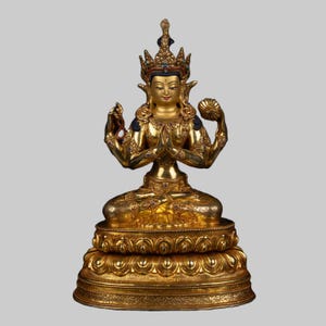 Handcrafted Chenrezig Statue: 24k Gold Avalokiteshvara Bodhisattva Art