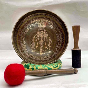 Handmade Tibetan Buddhist Singing Bowl with Yoga Design Carving - Made in Nepal