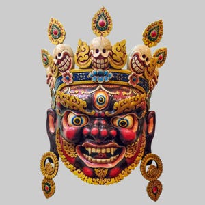 70Cm Handcrafted Bhairav Wooden Mask | Intricately Carved Traditional Himalayan Wall Art | Sacred Decor with Spiritual Symbolism