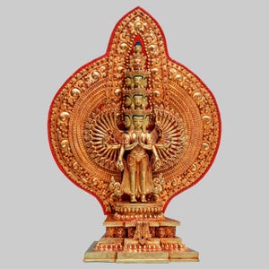 Handmade 24K Gold Gilded Chenrezig Statue: Tibetan Buddhist Art Decor