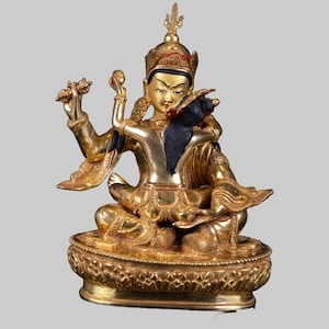 24K Gold Gilded Guru Rinpoche Statue: Handmade Nepali Art