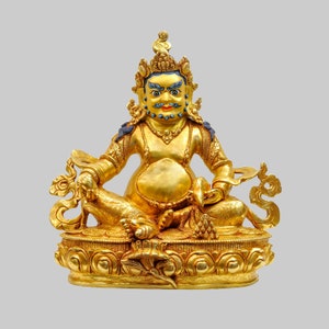 Handmade 24k Gold Gilded Yellow Jambhala Statue: Tibetan Buddhist Art