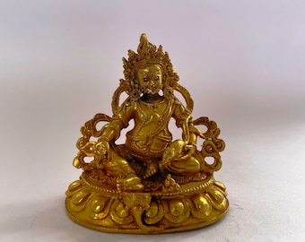 10CM Small-Tibeten Buddha Statue Known as Yellow Jambala Chief of God Of Wealth-Hand Made in Nepal-Full Gold Plated