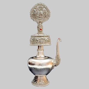Handmade Silver Plated Bhumpa Offering Bowl: Nepal Ritual Vessel