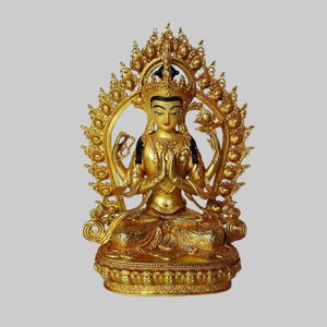 Handmade Tibetan Buddhist Statue of Chenrezig Avalokitesvara With Full Gold Plated
