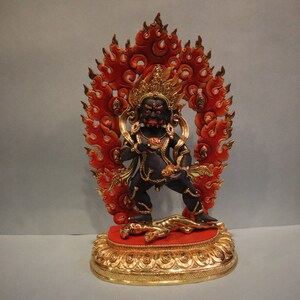 Lord Black Kuber Statue | 24K Gold Gilded With Symbol of Prosperity and Good Fortune | Hindu god of wealth | Handmade in Nepal