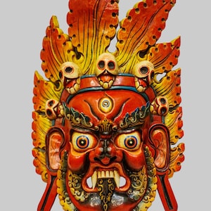 Bhairav Wooden Mask | Handmade Wooden Mask | Wall Hanging Mask | Buddhist Traditional Painting | Handcrafted Nepalese Artwork