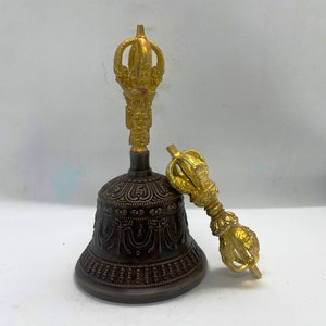 19 cm Handmade Tibetan Buddhist Bronze Bell and Dorje Vajra