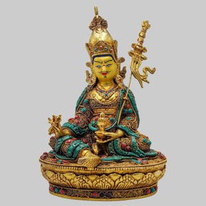 Handcrafted Padmasambhava Guru Rinpoche Statue | Tibetan Buddhist Spiritual Master | Gold-Gilded Sacred Art for Meditation & Blessing