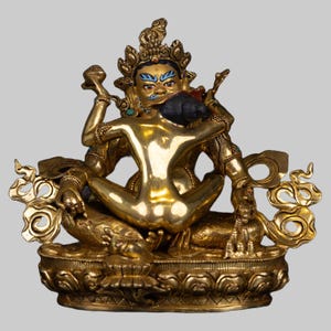 Handcrafted 24K Gold Dzambhala Statue with Consort: Buddhist Figurine