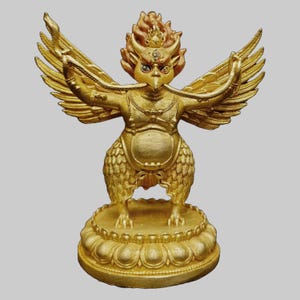 Buddhist Miniature Garuda Statue | Full Gold Plated Divine Eagle | Protector Deity & Enemy of Evil Forces | Sacred Tibetan Art Decor