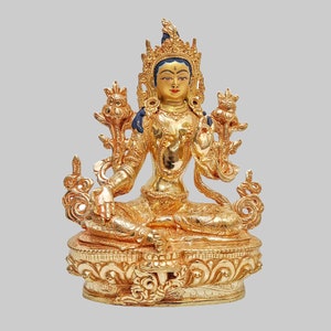 Handcrafted Green Tara Sculpture | Symbol of Compassion and Wisdom | 24K Full Gold Gilded