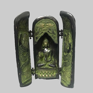 Handmade Green Brass Folding Buddha Statue - Tibetan Art from Nepal