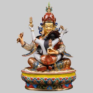 24K Gold Gilded Padmasambhava Shakti Statue: Himalayan Spiritual Decor