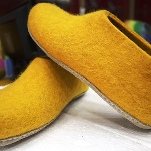 Unisex Glow Yellow Wool Felted Slip Shoes & Slippers / Handmade Made In Nepal / Natural wool clogs