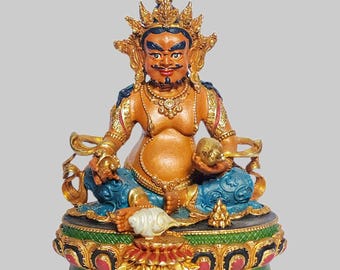 手彫りの銅製黄色ジャンバラ像：チベット仏教の儀式の装飾 - Etsy 日本