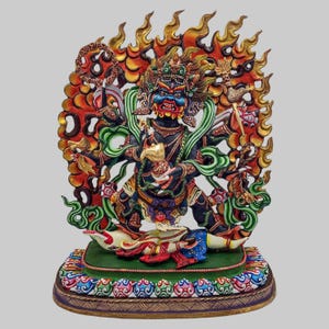 24K Gold Gilded Black Mahakala Statue: Tibetan Buddhist Protector