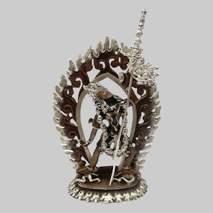 Handmade Tibetan Buddhist Statue of Vajrayogini - Silver Plated and Chocolate Oxidized - Made in Nepal - Tibetan Buddhist Deity