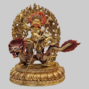 24K Gold Gilded White Jambhala Statue: Tibetan Buddhist Wealth Deity