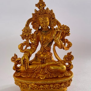 Green Tara Statue | Tibetan Buddhist Deity of Compassion & Swift Protection | 24K Gold Gilded Copper Sculpture | Sacred Spiritual Home Decor
